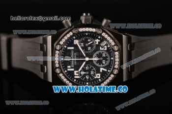 Audemars Piguet Royal Oak Offshore Miyota OS20 Quartz PVD Case with Black Dial and White Arabic Numeral Markers - Diamonds Bezel (EF)