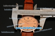 Patek Philippe Calatrava Miyota OS2035 Quartz Rose Gold Case with Roman Numeral Markers Champagne Dial and Brown Leather Strap