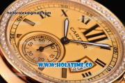 Cartier Calibre De Swiss ETA 2824 Automatic Yellow Gold Case with Diamonds Bezel and Roman Numeral Markers