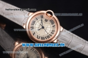 Cartier Ballon Bleu Medium Asia Automatic Rose Gold Case with Silver Dial Grey Leather Strap and Roman Numeral Markers (YF)