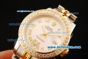 Rolex Datejust Automatic Movement ETA Coating Case with Gold Roman Numerals and Diamond Bezel