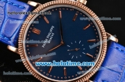 Patek Philippe Calatrava Miyota Quartz Rose Gold Case with Stick Markers and Blue Dial