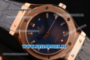 Hublot Classic Fusion 9015 Auto Rose Gold Case with Blue Dial and Blue Leather Strap