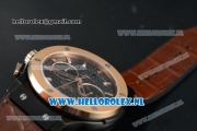 Hublot Classic Fusion ChronographSwiss Valjoux 7750 Automatic Rose Gold Case with Black Dial Stick Markers and Brown Genuine Leather Strap