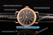 Patek Philippe Calatrava Miyota Quartz Rose Gold Case with Diamonds Bezel and Black Dial - White Roman Numeral Markers