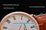 Patek Philippe Calatrava Miyota OS2035 Quartz Rose Gold Case with Roman Numeral Markers White Dial and Brown Leather Strap