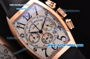 Franck Muller Casablanca Chronogarph Miyota OS20 Quartz Rose Gold Case with Black Numeral Markers and Black Rubber Strap