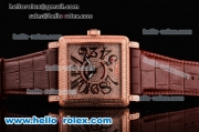 Franck Muller Conquistador Swiss ETA 2824 Automatic Rose Gold Case with Diamond Dial and Brown Leather Strap