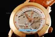 Vacheron Constantin Skeleton Automatic Movement White Skeleton Dial with Rose Gold Case and Markers -Brown leather Strap