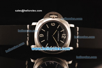 Panerai Luminor Base Pam 219 Asia 6497 Manual Winding Steel Case with Black Dial and Black Leather Strap-White Markers