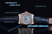 Rolex Sky-Dweller Asia 2813 Automatic Rose Gold Case with Black Leather Strap and White Dial Roman Markers