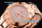 Rolex Lady-Datejust Pearlmaster Swiss ETA 2671 Automatic Full Rose Gold with White MOP Dial and Roman Numeral Markers
