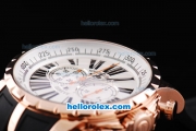 Roger Dubuis Excalibur Chronograph Quartz Movement Rose Gold Case with White Dial-Black Markers and Black Rubber Strap