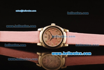 Rolex Cellini Swiss Quartz Steel Case with Pink MOP Dial and Diamond Markers-Pink Leather Strap