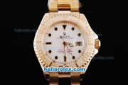 Rolex Yachtmaster Oyster Perpetual Automatic Movement Full Rose Gold Case/Strap with White Dial and Black Hour Marker