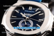 Patek Philippe Nautilus Annual Calendar Miyota 9015 Automatic Steel Case with Blue Dial Black Leather Strap and Stick Markers