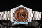 Rolex Day Date II Oyster Perpetual Automatic Movement Brown Dial with White Numeral Marker and SS Strap