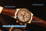 Rolex Daytona Chronograph Swiss Valjoux 7750 Automatic Rose Gold Case with White Dial and Brown Leather Strap