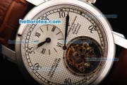 Vacheron Constantin Tourbillon Chronometer Swiss Manual Winding Movement Steel Case with White Dial and Brown Leather Strap