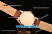 Patek Philippe Calatrava Swiss ETA 2824 Automatic Rose Gold Case with Brown Leather Strap White Dial and Stick Markers