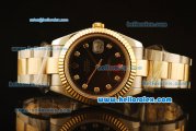 Rolex Datejust II Swiss ETA 2836 Automatic Full Steel with Yellow Gold Bezel and Black Dial-Diamond Markers/Two Tone Strap