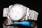 Rolex Day Date II Oyster Perpetual Automatic Movement Silver Case with Blue Ocean Dial and Blue Number Markers