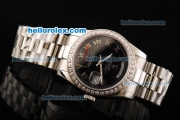 Rolex Day Date Oyster Perpetual Automatic Movement Black Dial with Diamond Bezel and SS Strap