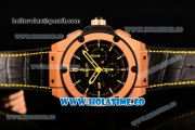 Hublot King Power Chrono Swiss Valjoux 7750 Automatic Rose Gold Case with Black Dial and Yellow Stick Markers