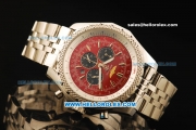 Breitling Bentley Chronograph Quartz Movement Red Dial with Three Small Dial and Silver Case-SS Strap