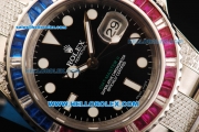 Rolex GMT-Master II Swiss ETA 2836 Automatic Movement Steel Diamond Case with Black Dial and Diamond Bezel-Steel Diamond Strap