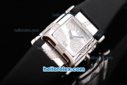 Patek Philippe Twenty-4 Swiss Quartz Movement Plate Platinum Case with Diamond/White Dial and Black Leather Strap