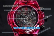 Hublot Big Bang UNICO Sapphire Red Miyota Quartz Sapphire Crystal Case with Skeleton Dial and Black Rubber Strap Stick/Arabic Numeral Markers
