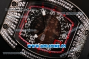 Richard Mille RM 007 Miyota 9015 Automatic Dimaonds/PVD Case with Arabic Numeral Makrers Skeleton Dial and Black Rubber Strap