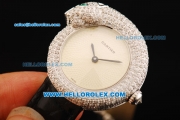 Cartier Classic Quartz Movement Beige Dial with Diamond Bezel and Black Leather Strap