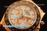 Rolex Daytona Chronograph Swiss Valjoux 7750 Automatic Rose Gold Case with White Dial and Brown Leather Strap