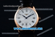 Longines Master Swiss ETA 2824 Automatic Rose Gold Case with White Dial and Black Leather Strap (AAAF)