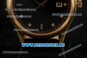 Patek Philippe Calatrava Miyota Quartz Yellow Gold Case with Black Dial and Black Leather Strap Diamonds Markers