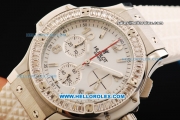 Hublot Big Bang Chronograph Miyota Quartz Movement Steel Case with Diamond Bezel and White Dial - White Rubber Strap