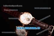 Vacheron Constantin Patrimony Tourbillon Swiss ETA 2824 Automatic Rose Gold Case with Diamonds Markers Brown Leather Strap and White Dial