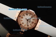 Hublot Big Bang Swiss Quartz Movement White Dial with Diamond Bezel and Rose Gold Stick Markers/Arabic Numerals-Lady Model