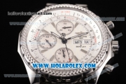 Breitling Bentley Motors Chrono Swiss Valjoux 7750 Automatic Steel Case/Bracelet with White Dial and Silver Stick Markers (BP)