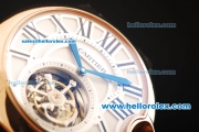 Cartier Ballon Bleu de Cartier Swiss Tourbillon Manual Winding Movement Gold Case with White Dial and Black Leather Strap