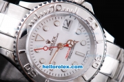 Rolex Yacht-Master Oyster Perpetual Chronometer Automatic with White Bezel,White Dial and White Round Bearl Marking-Small Calendar and Lady Size