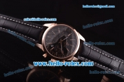 Breitling Transocean Chrono Swiss Valjoux 7750 Automatic Rose Gold Case with Black Dial and Black Leather Strap