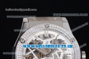 Hublot Classic Fusion Skeleton Asia Automatic Steel Case with Skeleton Dial Diamonds Bezel and Grey Leather Strap