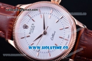 Rolex Cellini Time Asia 2813 Automatic Rose Gold Case with White Dial Brown Leather Strap and Stick Markers