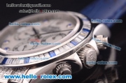 Rolex Daytona Chronograph Swiss Valjoux 7750 Automatic Steel Case with Diamond Bezel and White Dial-Blue Leather Strap