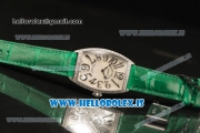 Franck Muller CINTREE CURVEX Diamond Bezel With Green Calfskin Strap Swiss Ronda 762 Quartz White Dial