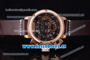 U-Boat Chimera Skeleton Chronograph Miyota OS10 Quartz Rose Gold Case with Skeleton Dial Rose Gold Bezel and Brown Leather Strap