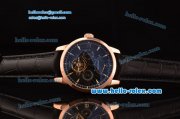 Jaeger-LECoultre Master Reserve De Marche Tourbillon Power Reserver Asia HT30 Automatic Rose Gold Case with Black Leather Strap Black Dial